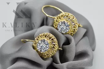 8-кактовое желтое золото 333 Zircon Серьги vec002x-zi Русский Советский СССР Винтаж украшения Ар-деко style Art Deco